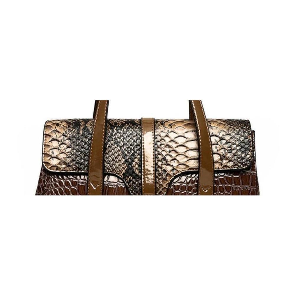 Large Capacity Snake Pattern Shoulder Handbag In Light Brown - Picture 2 of 4